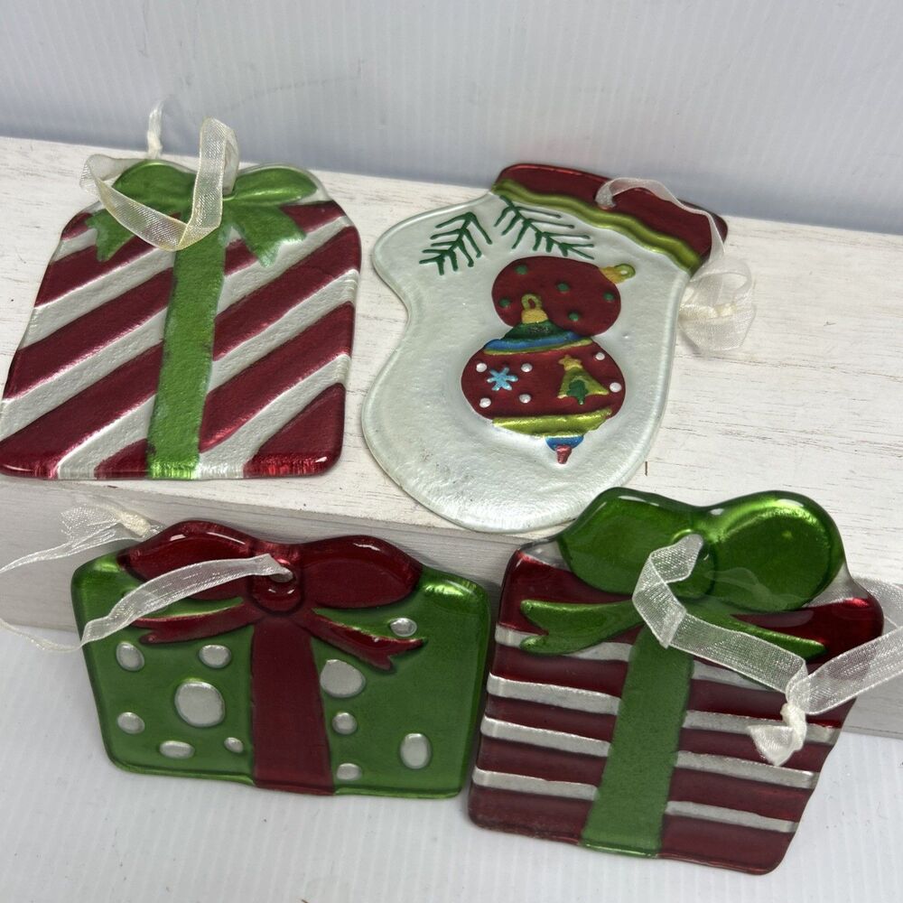 Glass Christmas Ornaments. Set Of 5 Goofus Glass. Reverse Painted. Thick Sturdy